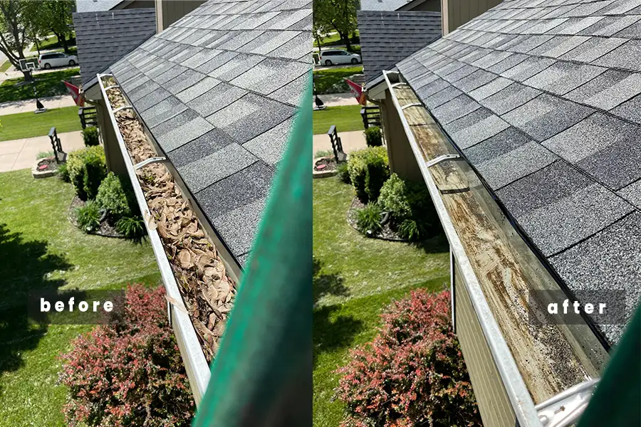 Petersburg Power Washing - gutter cleaning before and after shots - Springfield, IL